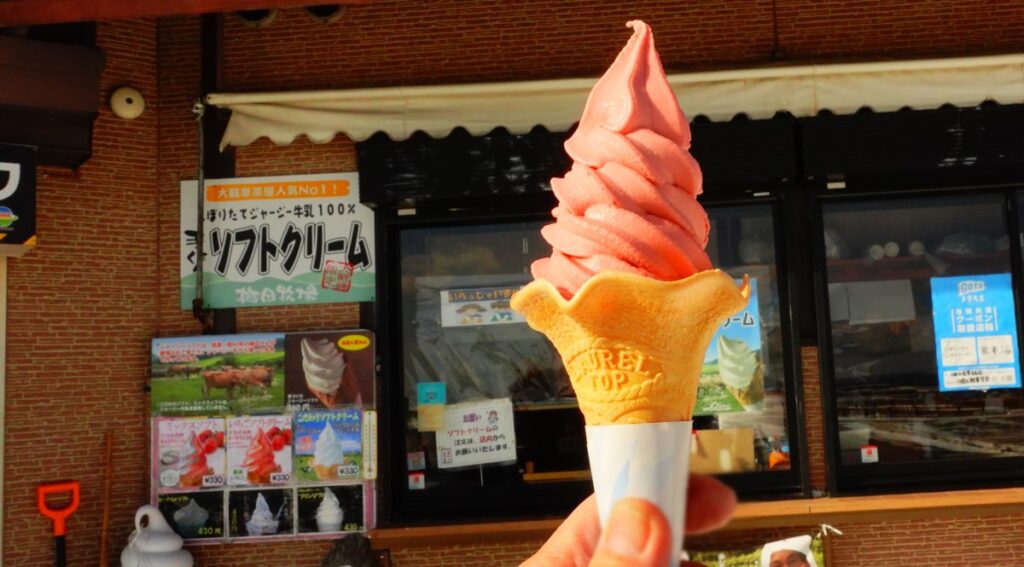 阿蘇大観峰のいちごソフトクリーム